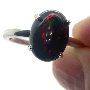 Black Opal 3.30ct Rhodium Finish Solid 925 Sterling silver Ring